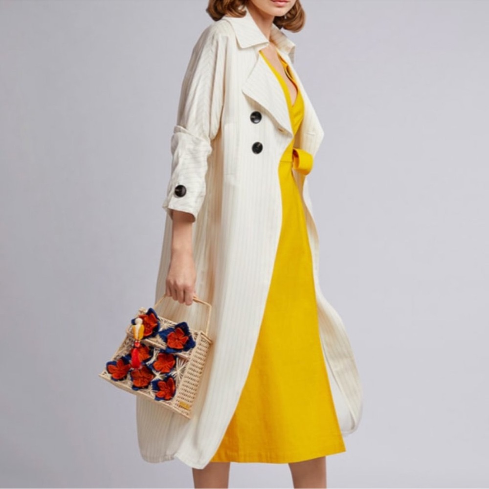 Self-Portrait Cream Trench Coat with Yellow Dress
